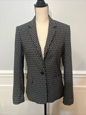 Express Women’s Suit Coat Blazer Jacket One Button Long Sleeve Black White 8